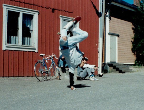 That's me, doing a handplant. Based on the fashion, I guess it is mid 80s, mabe a bit after. Photo credits probably Sami Knuutila or Samuli Holmala.